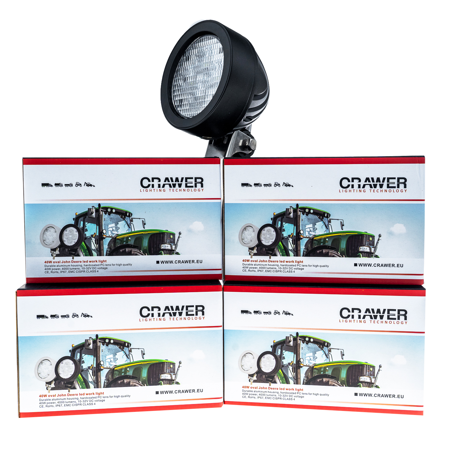 Fordelspakke 4X CRAWER oval LED arbejdslampe 40W med drejestel passende til FENDT SCR - AgroLED