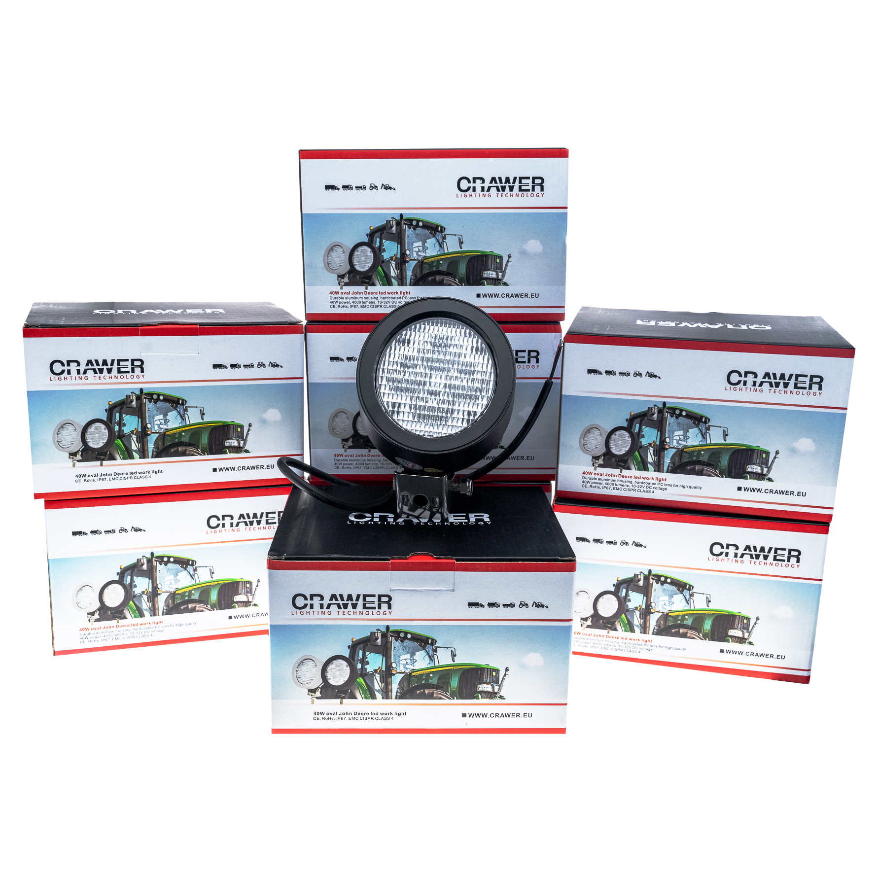 Fordelspakke 8X CRAWER oval LED arbejdslampe 40W med drejestel passende til FENDT SCR - AgroLED