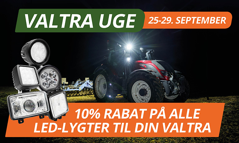 Fra i dag til fredag den 29. september får du -10% rabat på alle Valtra LED-lys!